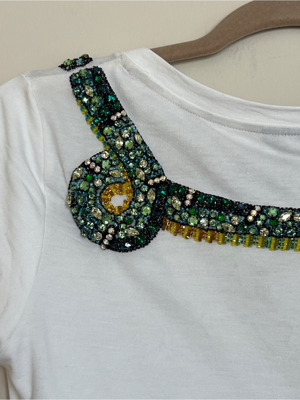 Roberto Cavalli Archival White Tee Beaded Sequin Serpent embroidered Tshirt Sz S - Picture 6 of 9